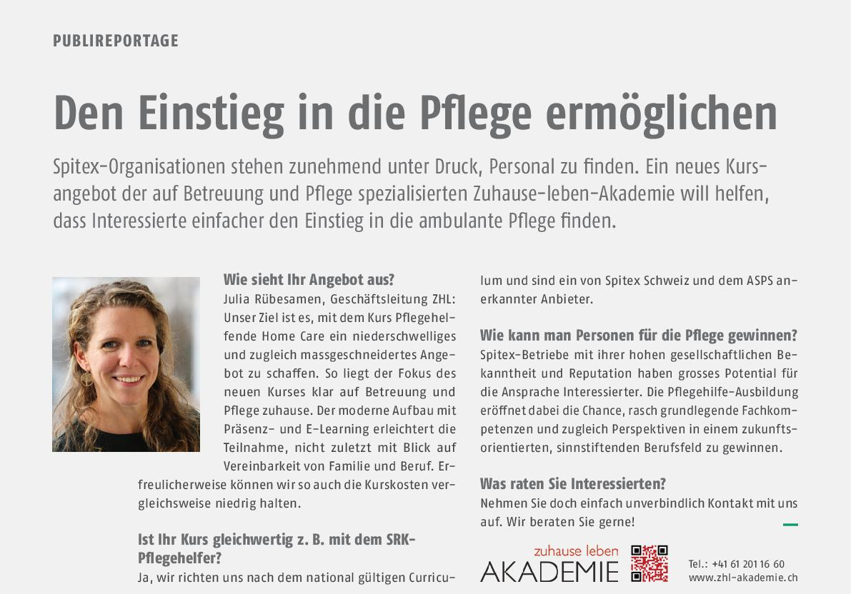 Interview "Débuter dans les soins" dans le magazine Spitex