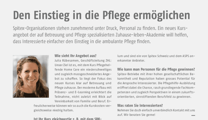 Interview "Einstieg in die Pflege" im Spitex-Magazin